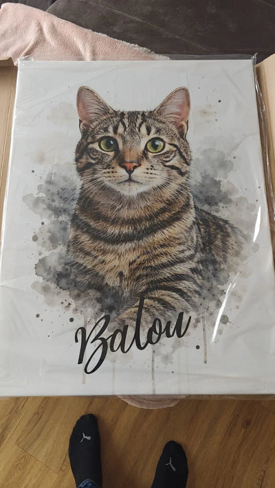 watercolor canvas of cat